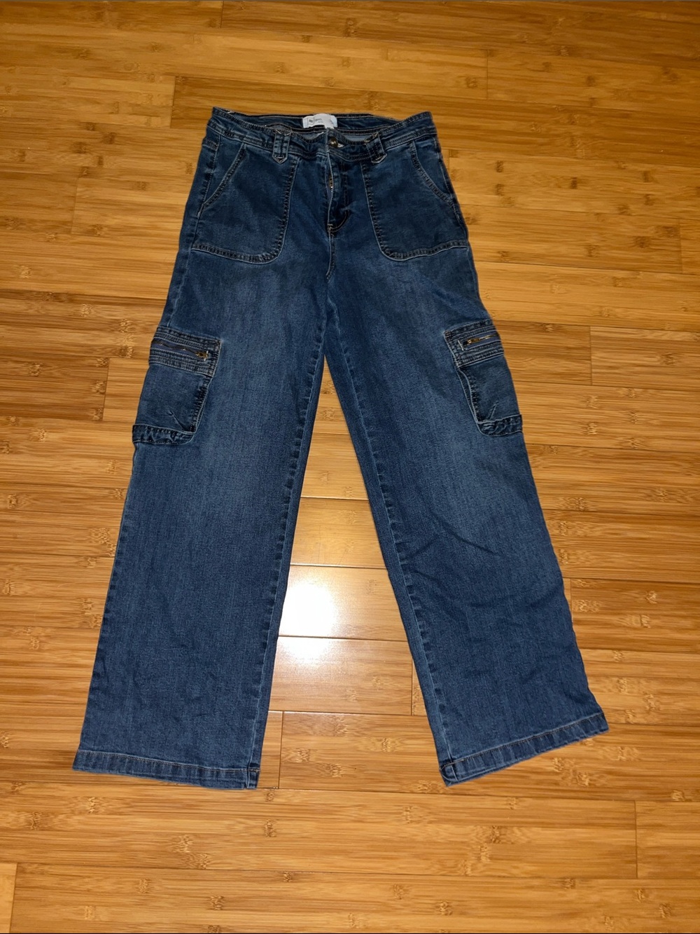 Classic Wide Leg Cargo Jeans - Dark Blue